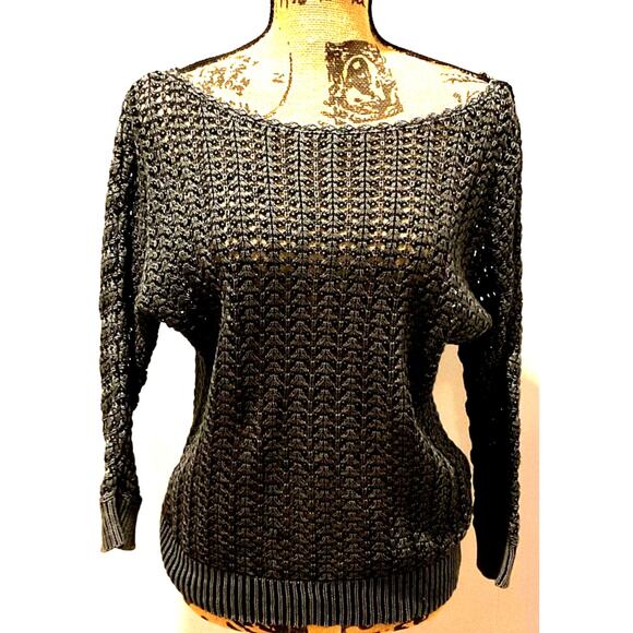 Free People Boomerang Crochet Open Knit Sweater, Gray, Size XS - Picture 2 of 8